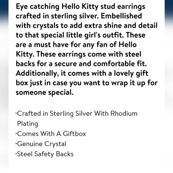 Hello Kitty Fine Silver Plated Logo Studded Crystal Earrings - Picture 5 of 9